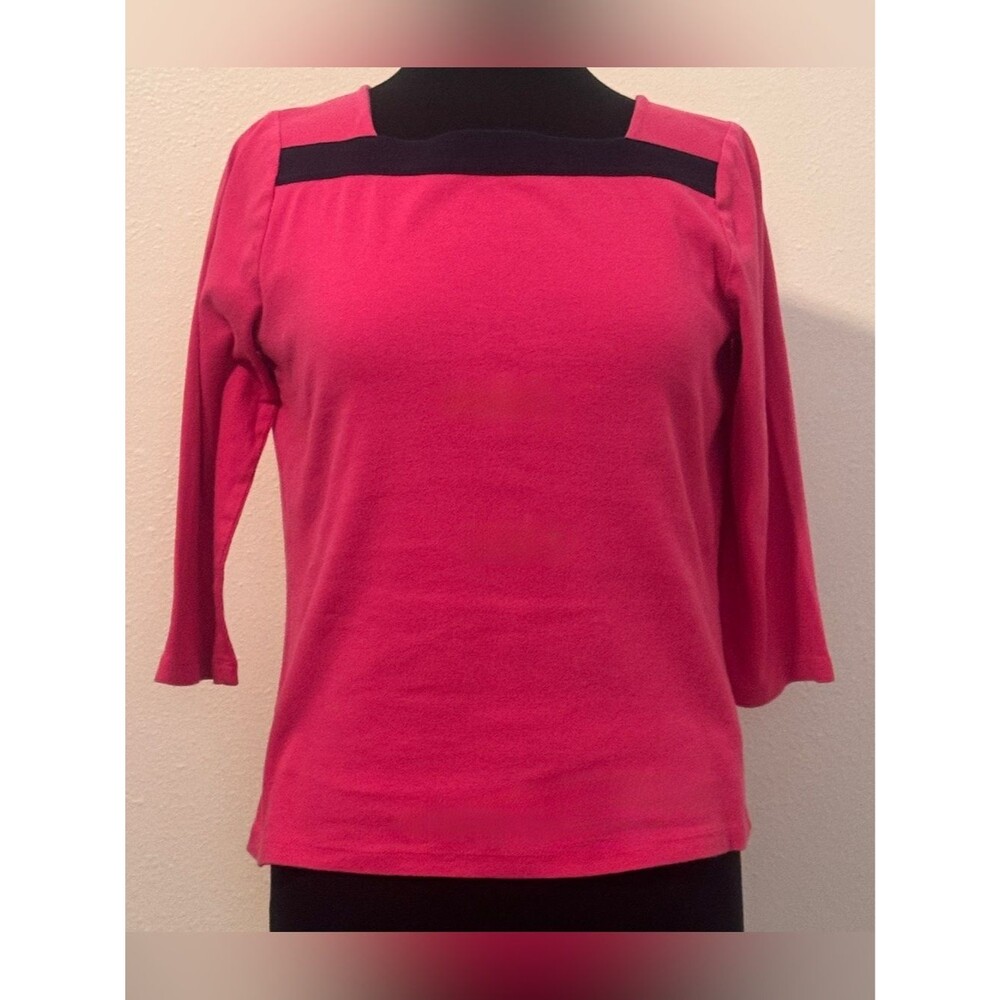 Lauren Ralph Lauren Pink 100% Cotton Square Neck 3/4 Sleeve Top Medium
